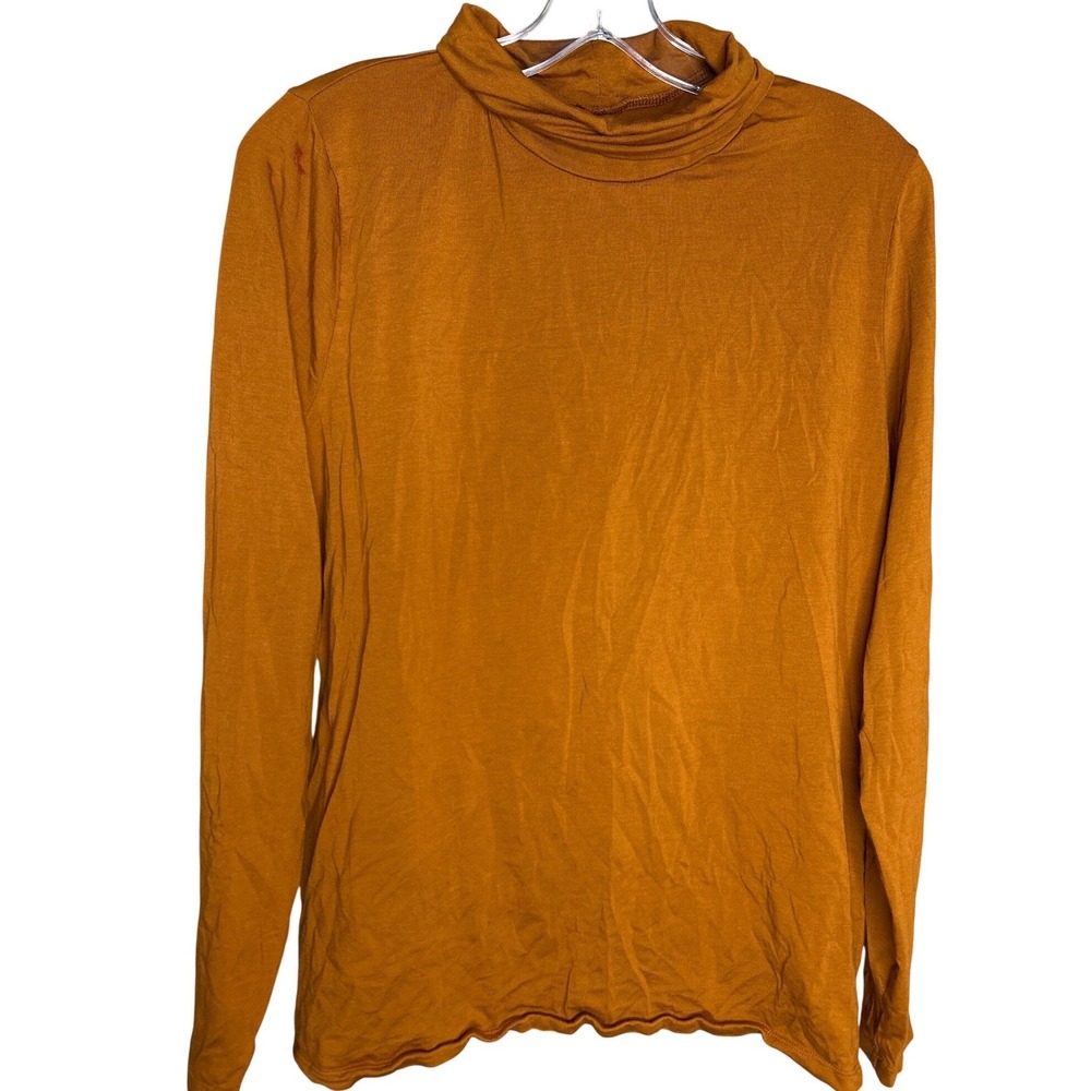 Lands End Womens Large 14-16 Mock Neck Long Sleeve Top Ochre Orange Mustard Knit